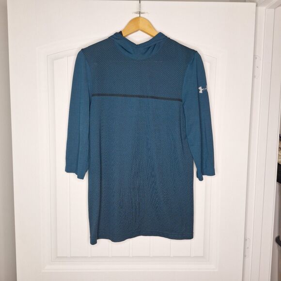 Under Armor Shirt Hoodie Mens Medium Green Threadborne Performance Half Sleeve - Picture 1 of 3
